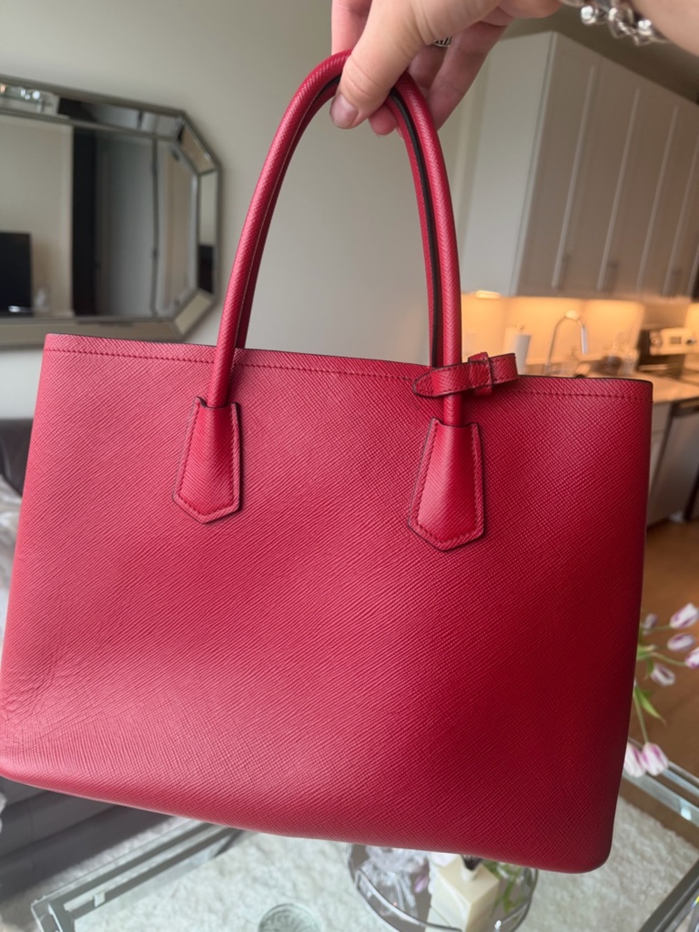 Prada Red Saffiano Double Tote Large - Picture 7 of 13